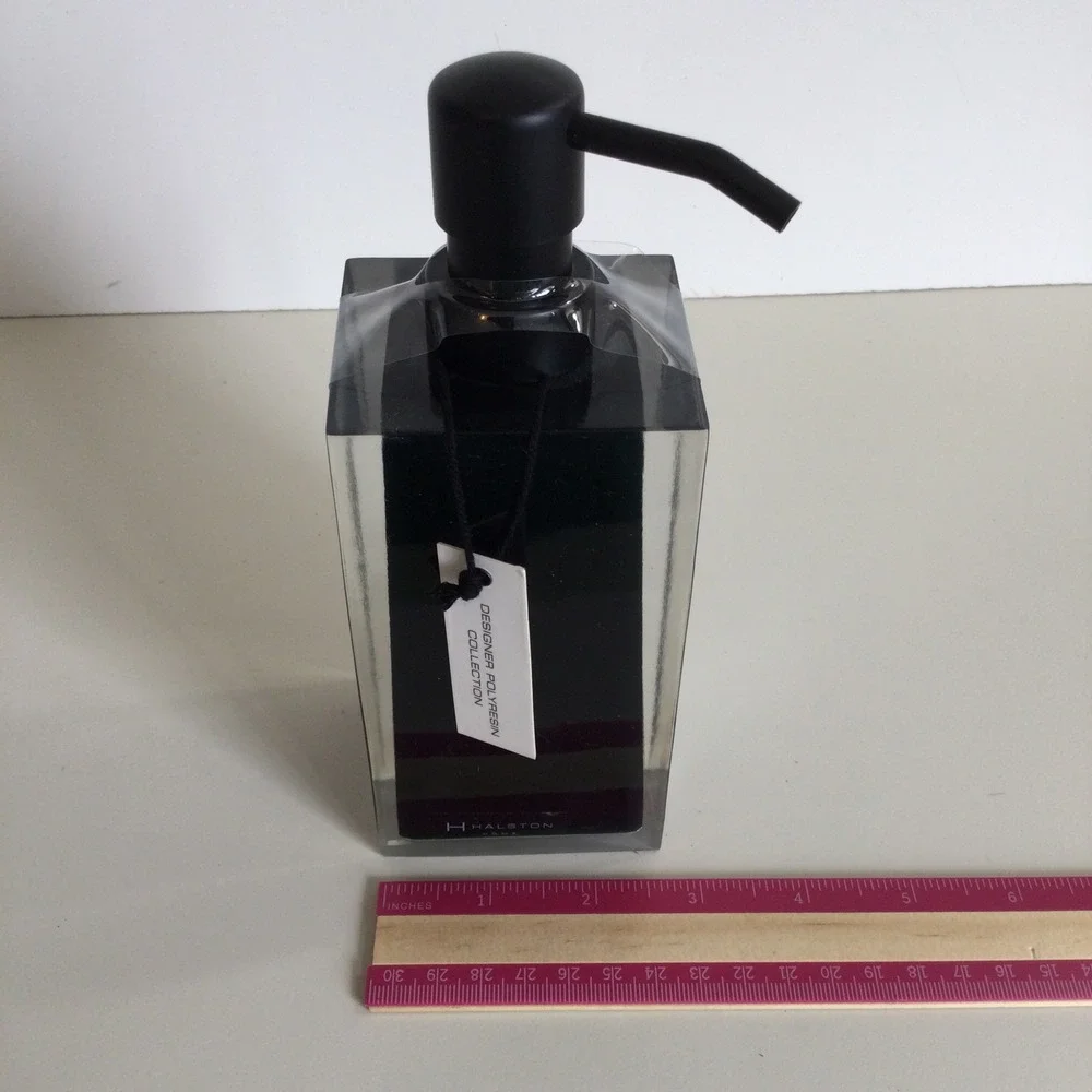 Halston Home Designer Polyresin Soap Lotion Dispenser Black Clear‎ Modern Square